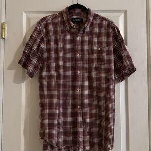 Men’s Burgundy/White Plaid Short Sleeve Button Down Shirt